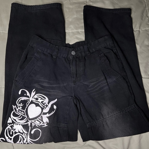 Denim - Black Washed Baggy Low Rise Jeans